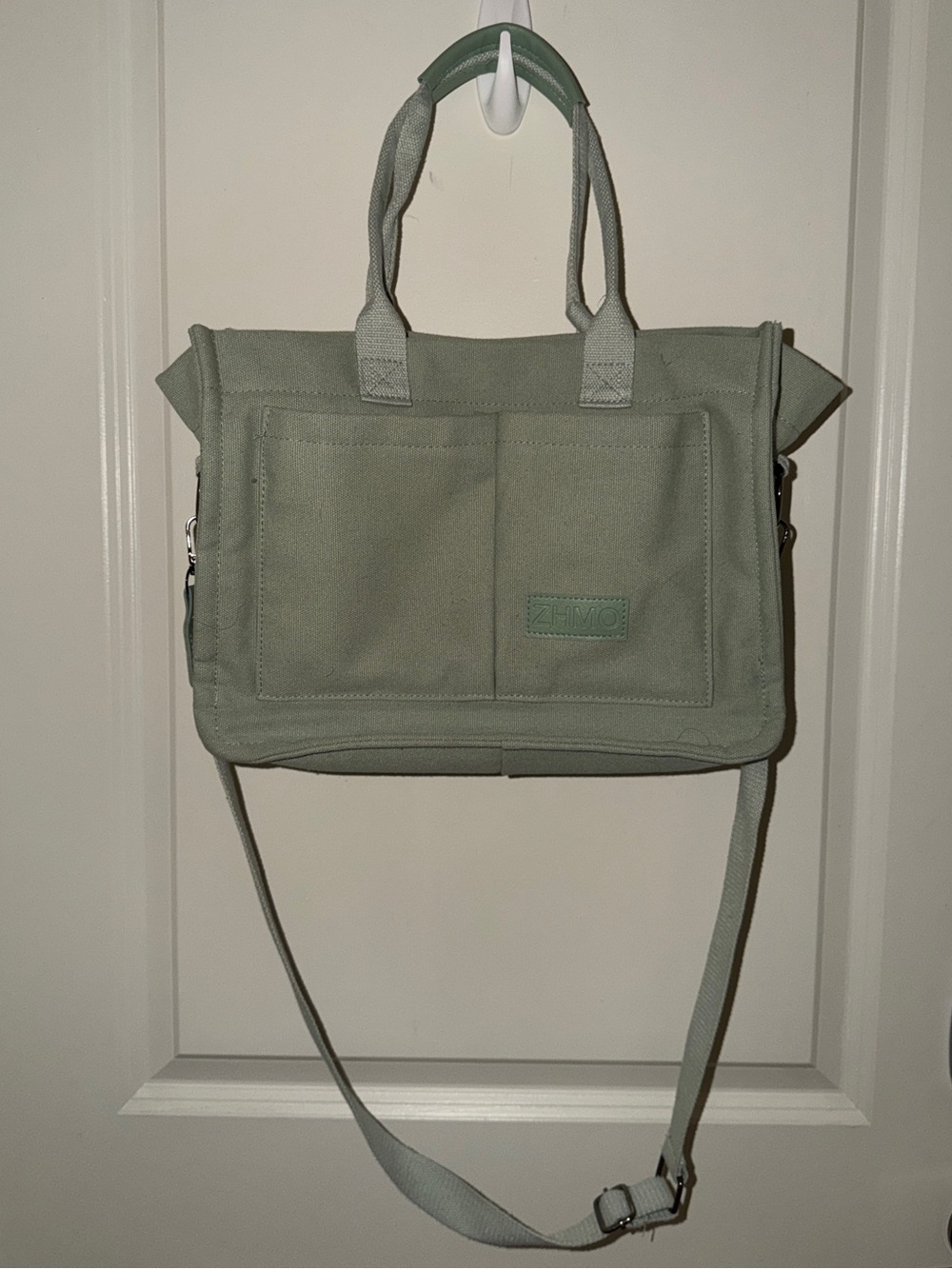 Green Canvas Crossbody Tote Bag